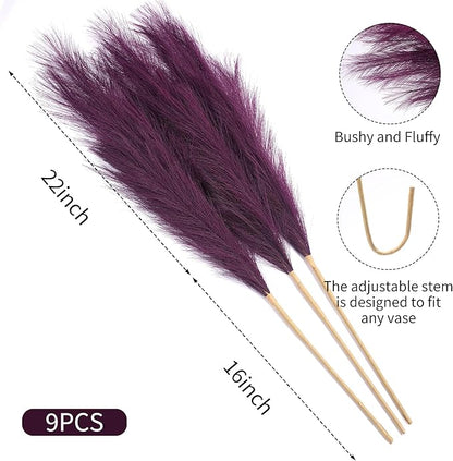 9 Stems Purple Pampas Grass - 38 Inch Tall Faux Pompous Grass Decor, Big Artificial Pompas Floral for Vase Filler, Wedding, Party and Home Decor (Purple)