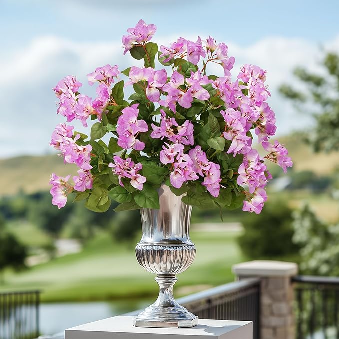 4 Pcs Artificial Flowers Bougainvillea Outdoor Artificial Plants Faux Flowers with Stems Silk Flowers for Wedding Porch Living Garden Decor(4PCS,White Purple)