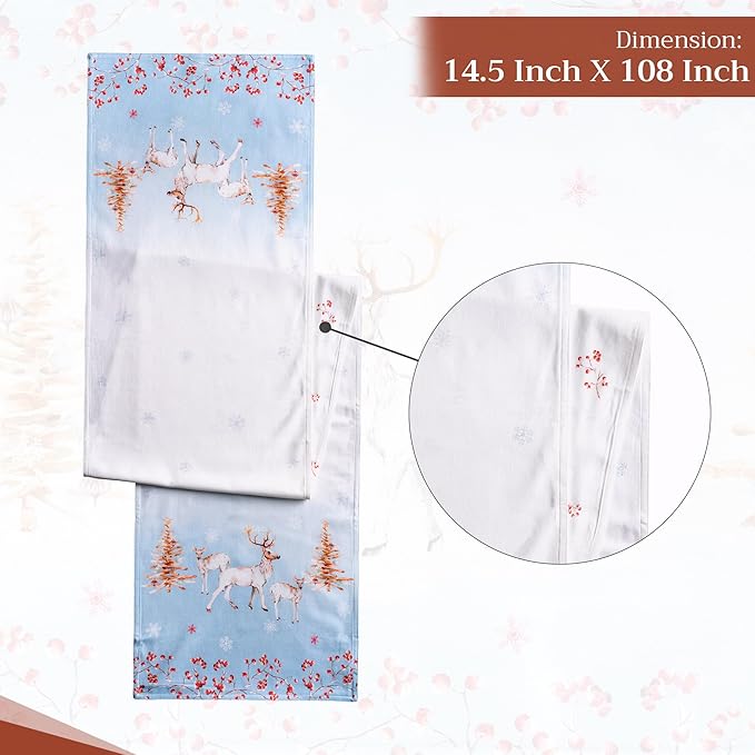 Maison d' Hermine Table Runner 100% Cotton Double Layer Table Runners 108 inches Long for Thanksgiving Christmas Decorations Home Kitchen Dining Party Wedding (Fairy Tale Forest, 14.5" x 108")