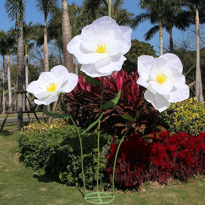 5.9 Ft Large Paper Artificial Flowers,Giant Flowers for Decoration,Standing Huge Handcrafted Poppy Flowers for Garden,Hotel,Office,Photography Props,Wedding,Art Gallery,Shop Window Display(B-White)