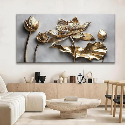 Large Wall Art For Living Room Floral Wall Artwork Modern Canvas Art Wall Decor 29" X 58" Painting Gold Flower Wall Art For Bedroom Hotel Office Apartment Decoration