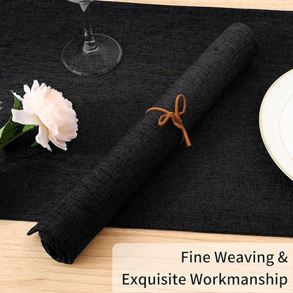 Homaxy Cloths Placemats for Dining Table Set of 6, Heat Resistant Washable Cotton Linen Blend Table Mats, Easy to Clean Place Mats for Indoor Outdoor Party Kitchen Decoration, 13" x 19", Black