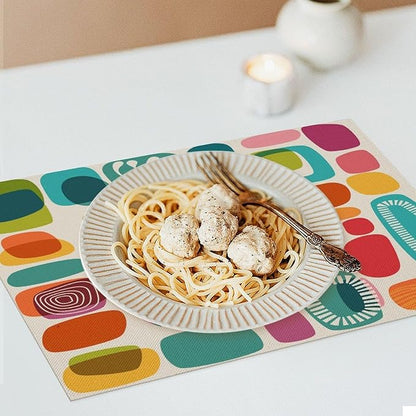Mid Century Colorful Modern Placemats Set of 4,Kitchen Table Mats for Dining Outdoor Home Decor 12x18 Retro Place Mats 4 PCS, Style-15