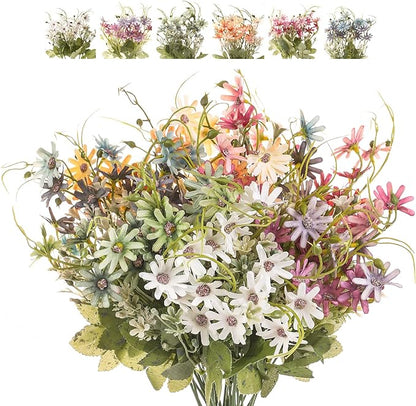 Artificial Flowers Wildflowers Silk Daisy Spring Fake Daisies Decoration Summer UV Resistant Colorful Mixed Bundles Faux Greenery Outdoor Plant Stem Filler for Home Decor Indoor Floral Arrangements
