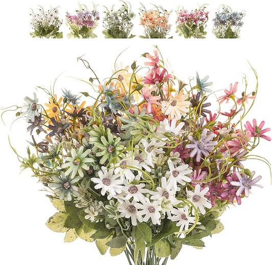 Artificial Flowers Wildflowers Silk Daisy Spring Fake Daisies Decoration Summer UV Resistant Colorful Mixed Bundles Faux Greenery Outdoor Plant Stem Filler for Home Decor Indoor Floral Arrangements