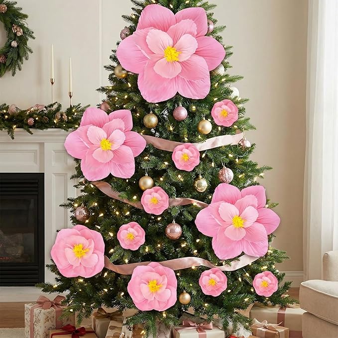 Giant Paper Flowers Artificial Large Paper Flower Decoration for Handcrafted Wall Backdrop Christmas Mexican Wedding Graduation Bridal Shower Birthday Party Supplies(Gradient Pink,12 Pcs)