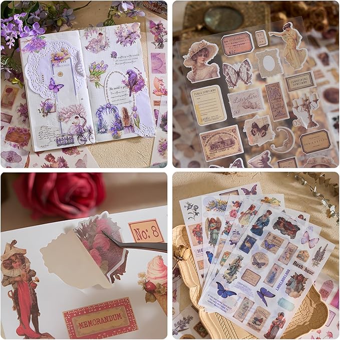 Snycler Sticker Book - 24 Sheets Vintage PET Stickers for Scrapbooking, Junk Journaling, Ephemera, and Decorative Crafts - Pre-Cut Floral Design Stickers Vintage-3