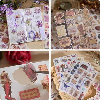 Snycler Sticker Book - 24 Sheets Vintage PET Stickers for Scrapbooking, Junk Journaling, Ephemera, and Decorative Crafts - Pre-Cut Floral Design Stickers Vintage-3