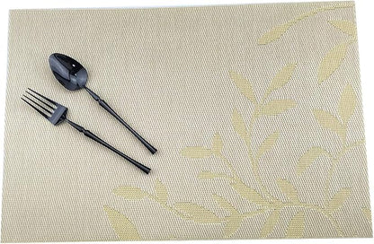 Gugrida Place Mats PVC Set of 6, Table Placemats Set of 6 PVC Washable Woven Vinyl Place Mats Heat Insulation Top Meal Mat Table Mats Natural Color (6 pcs, Yellow Leaves), Large