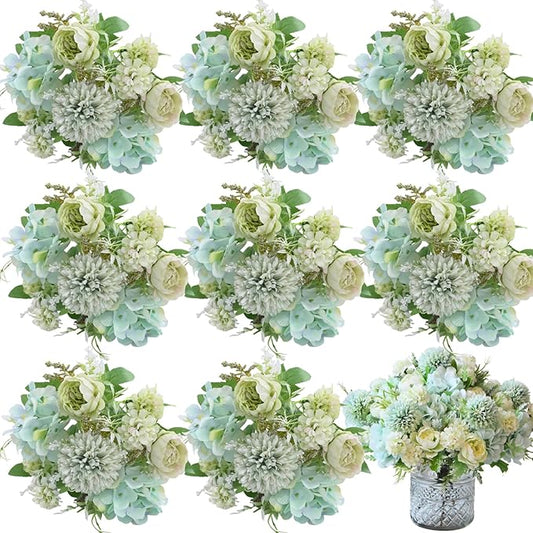 ASTRYAS 8Pcs Green Peonies Artificial Flowers, Fake Silk Peony Flowers Bouquets Arrangements Wedding Party Home Kitchen Garden Table DIY Floral Centerpieces Decor(Sage Green)