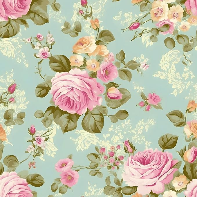 Blue Rose Wallpaper Peel and Stick Boho Wallpaper 17.5in x 9.8ft Vintage Floral Contact Paper Vinyl Self Adhesive Removable Modern Floral Wall Paper for Bedroom Shelf Liner Cabinet Decor