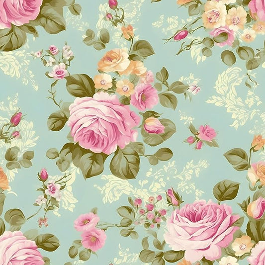 Blue Rose Wallpaper Peel and Stick Boho Wallpaper 17.5in x 9.8ft Vintage Floral Contact Paper Vinyl Self Adhesive Removable Modern Floral Wall Paper for Bedroom Shelf Liner Cabinet Decor