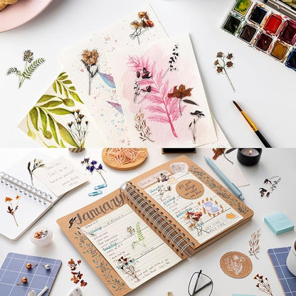 Natural Flower Sticker for Scrapbooking,PET Nature Plant Stickers Floral Stickers Vintage Craft Sticker,for Journaling Scrapbooking Clear Flower Decal (Style A)
