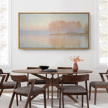 SIGNFORD Extra Large Framed Canvas Print Wall Art Sunrise Over Autumn Trees and Lake Soft Pastel Nature Illustrations Modern Art Relax/Calm Warm for Living Room, Bedroom, Office - 60"x30"