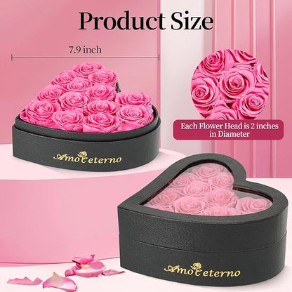 Flower, Forever Roses in A Box, Fresh Flowers, Birthday Gifts for Her, Women, Mom, Girlfriend, Wife, Grandma,Pink Forever Roses