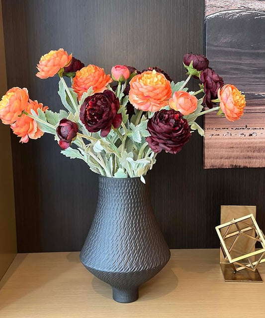 7pcs Silk Peonies Artificial Flowers, Faux Orange and Burgundy Peonies Mixed for Vase, Fake Flower Stems Arrangement for Home Kithcen Dining Table Centerpieces, Farmhouse Office Decoration