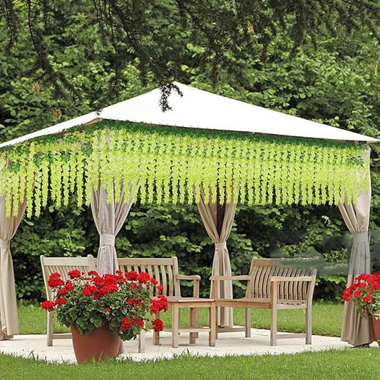 Artificial Wisteria Hanging Flowers Fake Wisteria Flower Garland Silk Vines Rattan Decor for Home Wedding Arch Wall Garden Greenery Bedroom Outdoor Office Party Decoration (12, Green)