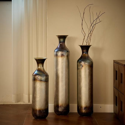 Floor Vases, Tall Home Decor Metal Vase Set of 3 Large Glazed Decorative Vases for Wedding Decor, Elegant Modern Flower Holder for Living Room, Entryway, Hallway, Dining Room