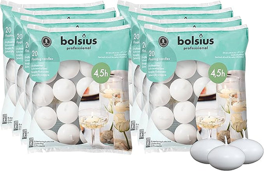 Bolsius Unscented 1.75" Floating Candles – Set of 160 White Floating Candles – Cute and Elegant Burning Candles – Candles with Nice and Smooth Flame – Party Accessories