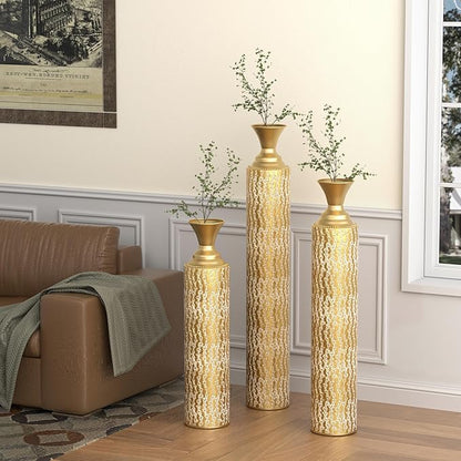 Modern Vintage Floor Vase Set: Oversized Tall Vases in Gold for Living Room Decor