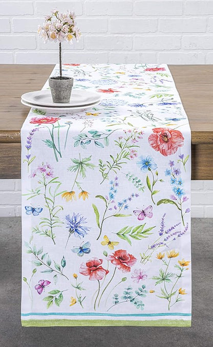 Maison d' Hermine Table Runner 100% Cotton Single Layer Table Runners 72 inches Long Decorative for Kitchen Dining Party Baby Shower Wedding Bridal Shower Spring Summer (Just Floral, 14.50" x 72")