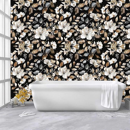 Vintage Dark Black Floral Peel and Stick Wallpaper Modern Botanical Flower Waterproof Removable Self Adhesive Vinyl Contact Wall Paper for Farmhouse Bathroom 17.7" X 124" Roll