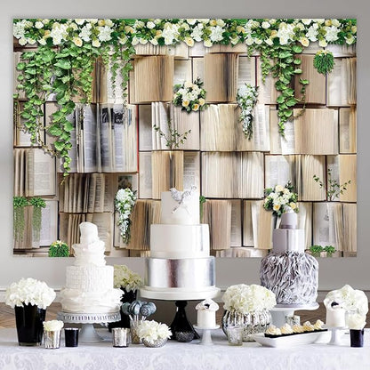 7x5ft Book Backdrop for Party Flower Garlend Book Pages Wedding Background for Books Lovers Photography Studio Props KUBDJ091