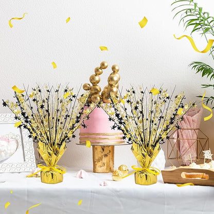 Crowye 3 Pieces Metallic Foil Spray Centerpiece Christmas Party Star Table Decoration Burst Centerpieces Fall Table Decor for Birthday New Year 2026 Party Holiday(Black Gold)