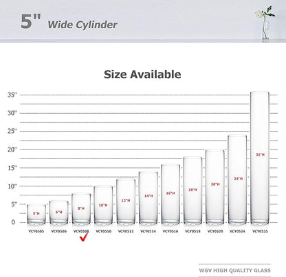 WGV Cylinder Vase, Diameter 5", Height 8", Clear Glass Floral Planter Container, Floating Candle Holder for Wedding Party Event Home Office Decor, 1 Piece