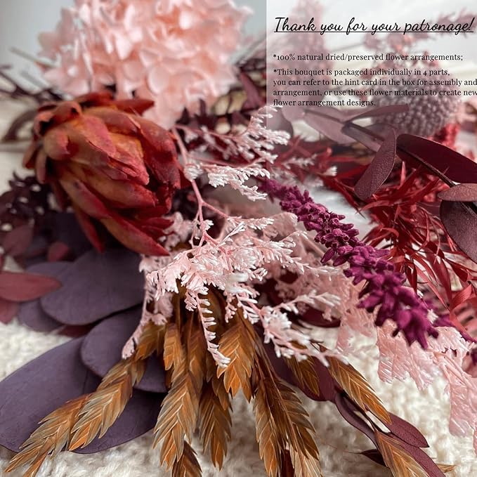 Natural Dried Flower Bouquet, Pampas Grass Decor with Preserved Plants, Boho Rustic Floral Arrangements for Home Table Wedding Centerpieces, Fall Western Style Dry Flowers