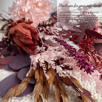 Natural Dried Flower Bouquet, Pampas Grass Decor with Preserved Plants, Boho Rustic Floral Arrangements for Home Table Wedding Centerpieces, Fall Western Style Dry Flowers