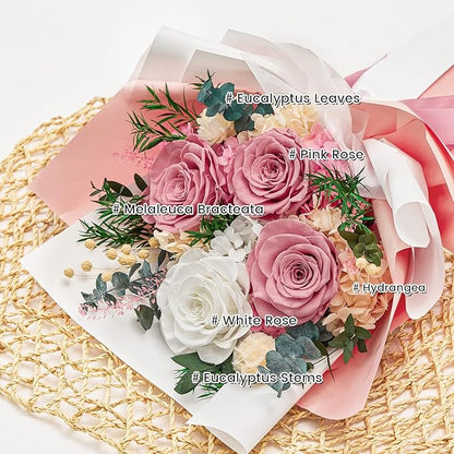 Forever Flowers Gifts for Her, Preserved Flowers Bouquet Birthday Gifts for Women, Preserved Roses for Grandma Wife Anniversary Valentine's Day Mother's Day (Dusty Pink)