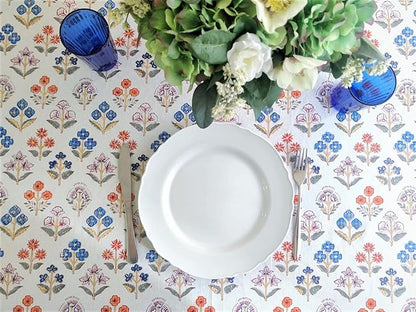 ATOSII Flora Bloom 100% Cotton Square Boho Fall Tablecloth, Handblock Floral Table Cloth Linen for Kitchen Dining I Parties Wedding Outdoors Christmas Thanksgiving I Fall Home Decor 60 X 60 Inches