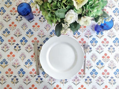 ATOSII Flora Bloom 100% Cotton Rectangle Boho Fall Tablecloth, Handblock Floral Table Cloth Linen for Kitchen Dining I Parties Wedding Outdoors Christmas Thanksgiving I 72 X 120 Inches I 10 Seater