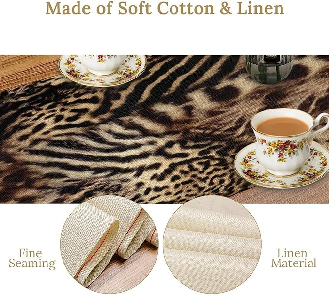 Animal Skin Print Table Runner, Vintage Farmhouse Cottage Country Western Wildlife Safari Leopard Zebra Dinner Runner for Kitchen Dining Table Party Holiday 13x120in