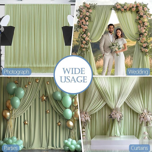 10x7ft Wrinkle Free Sage Green Backdrop Curtain for Parties Soft Fabric Drapes Wedding Curtain Backdrop for Birthday Party Decorations Background for Photography 5x7ft, 2 Panels