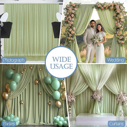 20x10ft Wrinkle Free Sage Green Backdrop Curtain for Parties Soft Fabric Drapes Wedding Curtain Backdrop for Birthday Party Decorations Background for Photography 5x10ft, 4 Panels