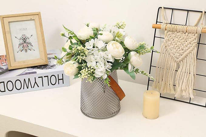 Artificial Flowers Fake Peony Silk Mini Plastic Bridal Flowers for DIY Wedding Bouquets Home Decorations 4 Packs(Light Blue)