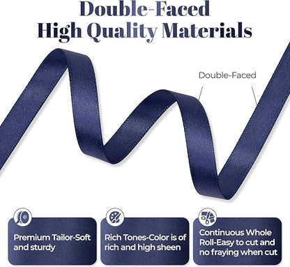 Navy Blue Satin Ribbon, Double Faced 3/8 Inch X 25 Yards, Premium Polyester Satin Ribbon for Gift Wrapping, Crafts, Wedding Decor