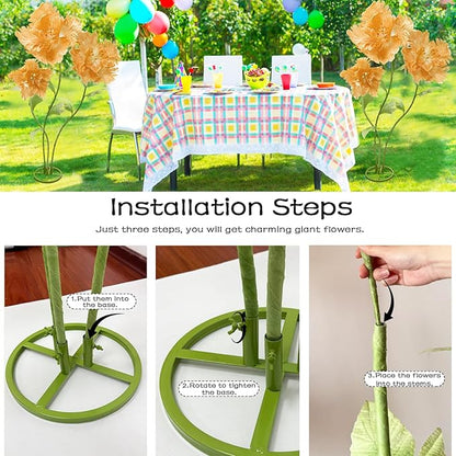 Artificial Large Huge Flowers Decoration, Giant Realistic Fake Flower 3 Pcs 6.1 Ft for Outside, Adjustable Waterproof Paper Faux Large Flower Home Wedding Party Garden Background Decor(Champagne)