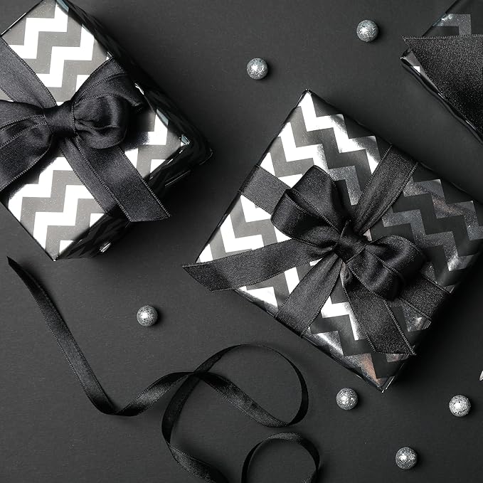 LIUYAXI Black Stain Ribbon, 5/8" X Continuous 50 Yards, Double Faced Fabric Ribbon Perfect for Gift Wrapping Wedding Birthday Party Christmas Hair Floral Craft Baby Shower