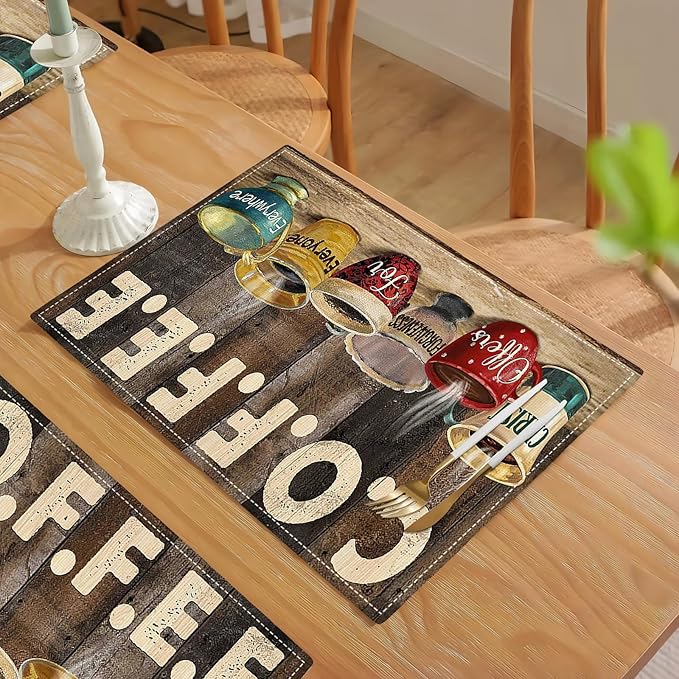 Christian Coffee Placemats Set of 6 Coffee Table Mats Washable Place Mats for Home Party Indoor Kitchen Dining Table Decoration 12x18 Inch