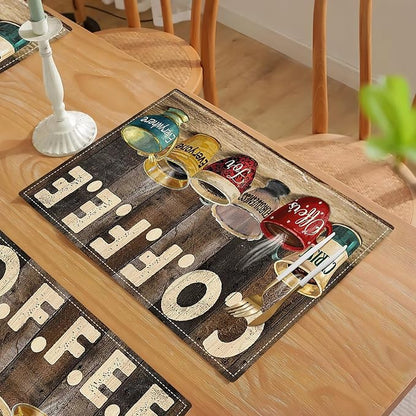 Christian Coffee Placemats Set of 6 Coffee Table Mats Washable Place Mats for Home Party Indoor Kitchen Dining Table Decoration 12x18 Inch