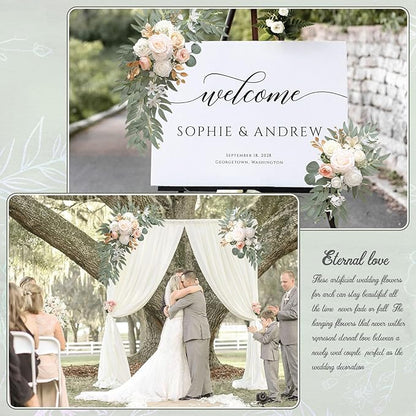 Faux Flower Swag Set of 2, Champagne Artificial Flowers Swags for Wedding Arch, Wedding Welcome Signs, Welcome Reception Ceremony Signs Decorations