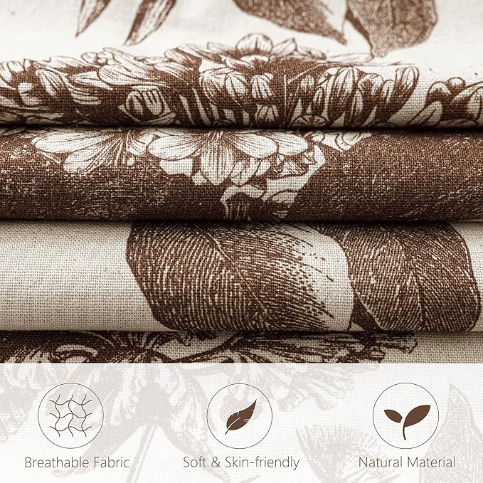 Foindtower Set of 2 Linen Floral Throw Pillow Covers Neutral Vintage Print Decorative Cushion Covers Farmhouse Boho Home Decor for Sofa Chair Couch Bedroom Living Room,18×18 Inch,Dark Brown