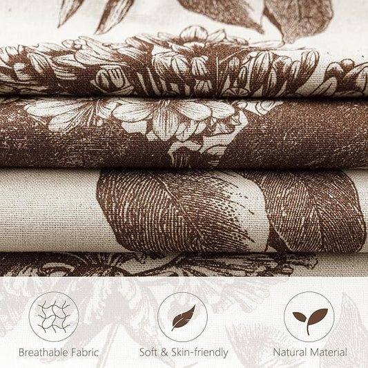 Foindtower Set of 2 Linen Floral Throw Pillow Covers Neutral Vintage Print Decorative Cushion Covers Farmhouse Boho Home Decor for Sofa Chair Couch Bedroom Living Room,18×18 Inch,Dark Brown