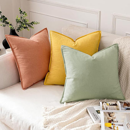 MIULEE Decorative Linen Euro Sham Pillow Covers 24x24 Coral Boho Farmhouse Neutral Couch Throw Pillows for Bed Pack of 2 Accent Modern Pillowcase Summer Sofa Livingroom Home Decor