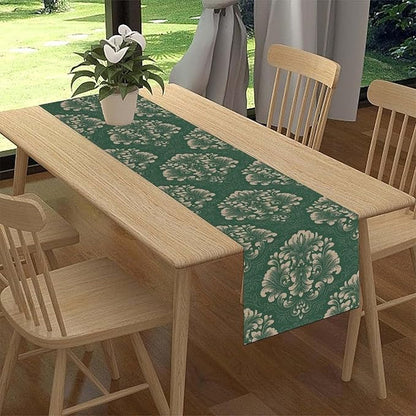 Vintage Damask Table Runner, Green Classical Luxury Old Fashioned Damask Royal Victorian Floral Print Table Center Decor for Family Kitchen Table Decorations Indoor Outdoor 13x90 inch