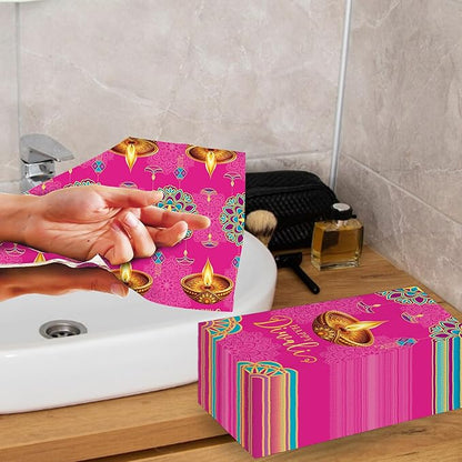 100pcs Happy Diwali Napkins 3 Ply Diwali Paper Napkins Decorations Disposable Absorbent Hand Towels for Bathroom Cocktail Napkins for Diwali Light Festival Indian Party Supplies