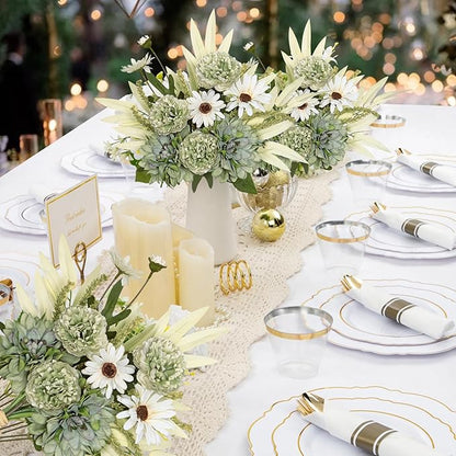 Dremisland Artificial Flowers Bouquet Silk Floral Arrangements Faux Flowers Plant for Home Decor Wedding Bride Bouquets Floral Tables Centerpieces for Home Decor Indoor Vase Table Decor (Green)